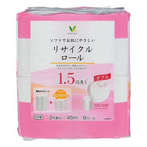 ソフトでお肌にやさしいリサイクルロール1．5倍巻き ダブル｜Vマーク